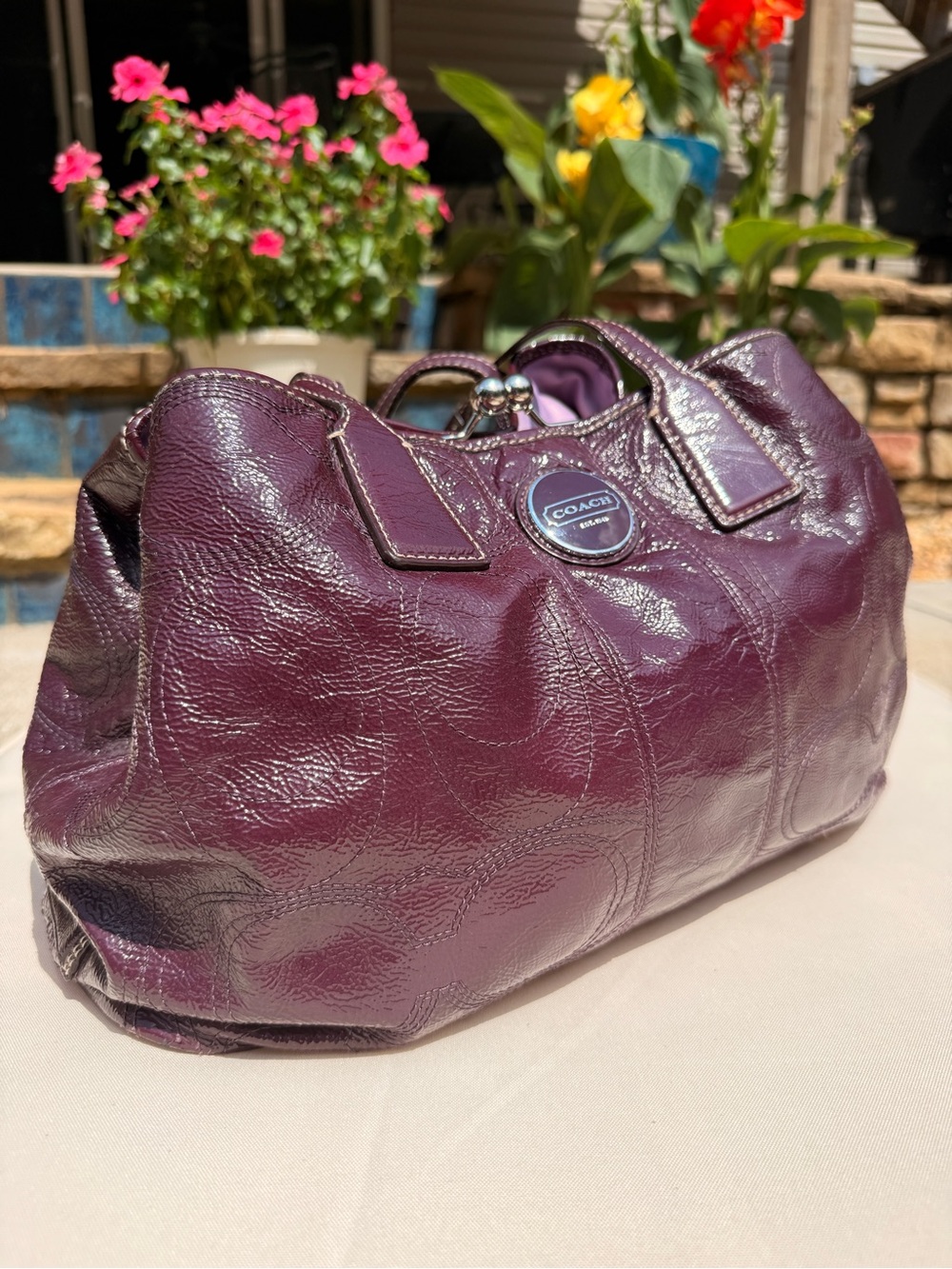 COACH Plum Leather Satchel Handbag